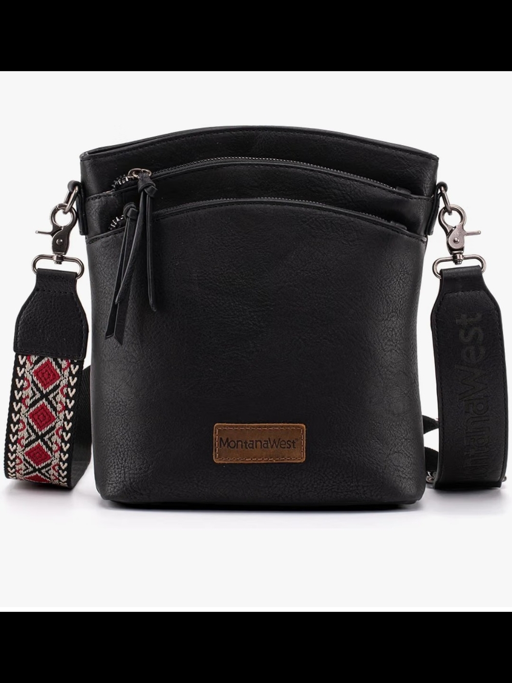 Montana West Black Crossbody Bag with Detachable Patterned Strap